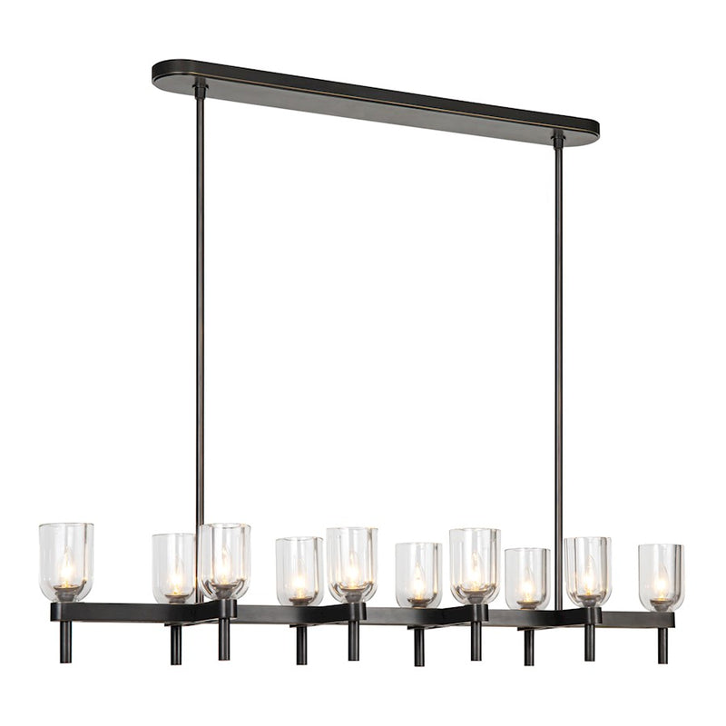 Kuzco Lucian 52in 10-Light Linear Pendant | Classic Clear Crystal and Urban Bronze with Alabaster Diffuser | Dining Room | Model LP338052UBCC