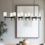 Kuzco Lucian 52in 10-Light Linear Pendant | Classic Clear Crystal and Urban Bronze with Alabaster Diffuser | Dining Room | Model LP338052UBCC