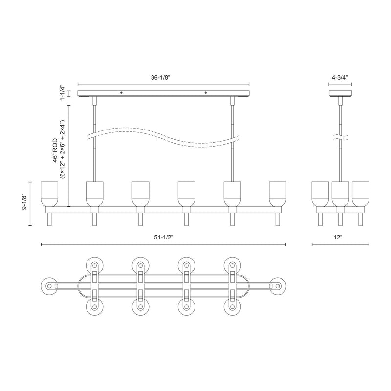 Kuzco Lucian 52in 10-Light Linear Pendant | Classic Clear Crystal and Urban Bronze with Alabaster Diffuser | Dining Room | Model LP338052UBCC