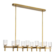 Kuzco Lucian 10-Light Linear Pendant | Classic Vintage Brass Steel and Clear Crystal with Alabaster Diffusers | Dining Room | Model LP338052VBCC