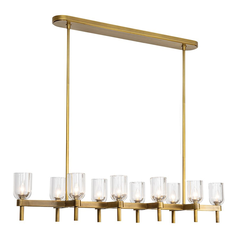 Kuzco Lucian 10-Light Linear Pendant | Classic Vintage Brass Steel and Clear Crystal with Alabaster Diffusers | Dining Room | Model LP338052VBCC