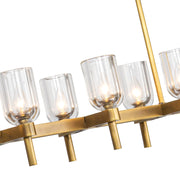 Kuzco Lucian 10-Light Linear Pendant | Classic Vintage Brass Steel and Clear Crystal with Alabaster Diffusers | Dining Room | Model LP338052VBCC
