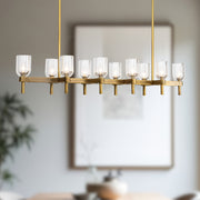 Kuzco Lucian 10-Light Linear Pendant | Classic Vintage Brass Steel and Clear Crystal with Alabaster Diffusers | Dining Room | Model LP338052VBCC