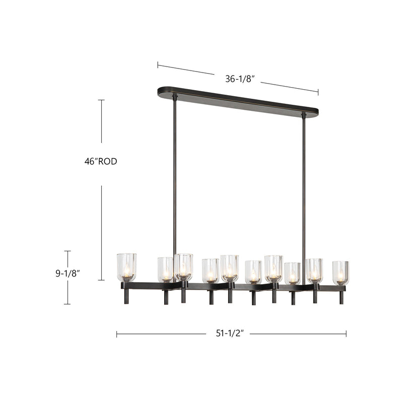 Kuzco Lucian 10-Light Linear Pendant | Classic Vintage Brass Steel and Clear Crystal with Alabaster Diffusers | Dining Room | Model LP338052VBCC