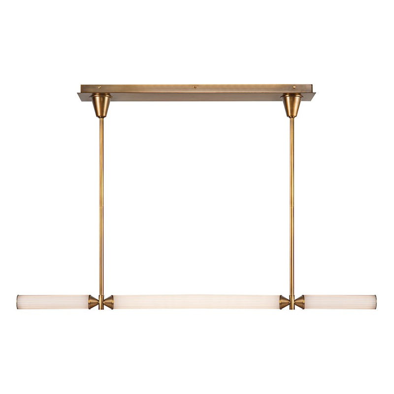 Kuzco Edwin 48in 1-Light LED Linear Pendant | Art Deco Vintage Brass and Frosted Ribbed Glass | Kitchen Island & Dining Room | Model LP348148VBFR