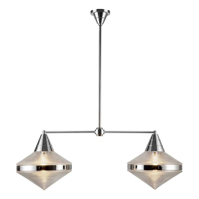 Kuzco Willard 41in 2-Light Linear Pendant | Industrial Polished Nickel Steel and Clear Prismatic Opal Glass | Kitchen Island | Model LP348241PNPG