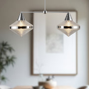 Kuzco Willard 41in 2-Light Linear Pendant | Industrial Polished Nickel Steel and Clear Prismatic Opal Glass | Kitchen Island | Model LP348241PNPG