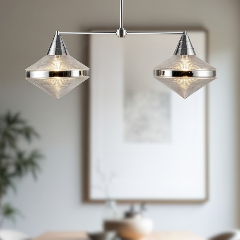 Kuzco Willard 41in 2-Light Linear Pendant | Industrial Polished Nickel Steel and Clear Prismatic Opal Glass | Kitchen Island | Model LP348241PNPG