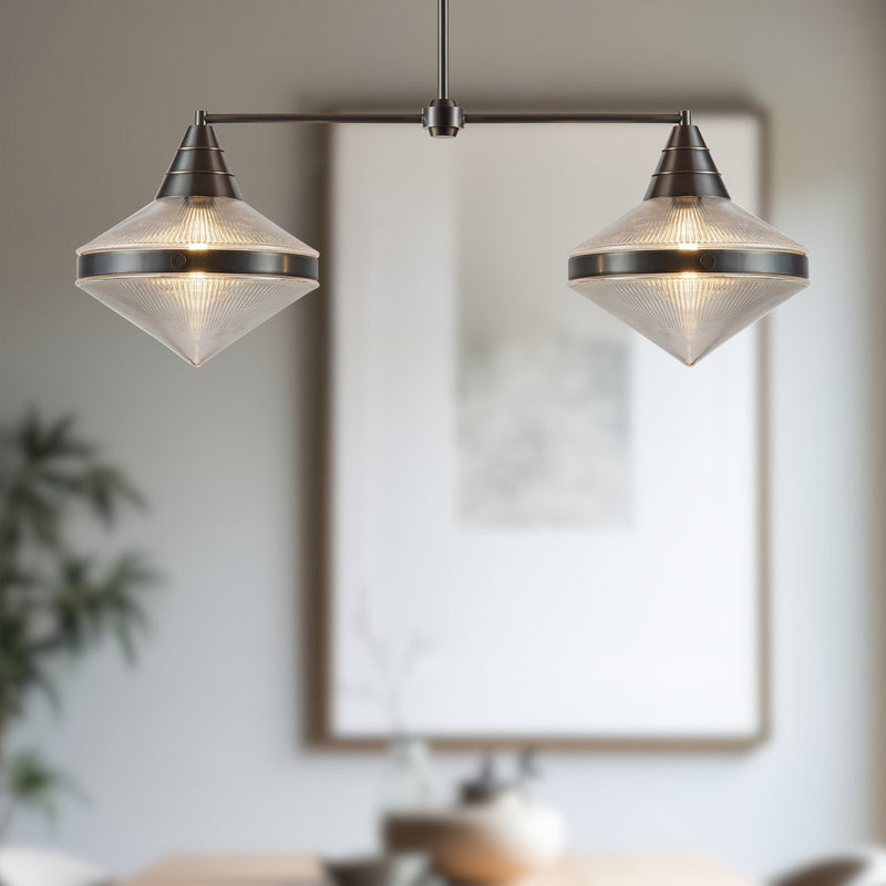 Kuzco Willard 41in 2-Light Linear Pendant | Urban Bronze and Clear Prismatic Glass | Kitchen Island & Dining Room | Model LP348241UBPG