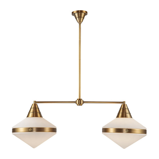 Kuzco Willard 41in 2-Light Linear Pendant | Vintage Brass Steel and Opal Matte Glass | Kitchen Island & Dining Room | Model LP348241VBOP