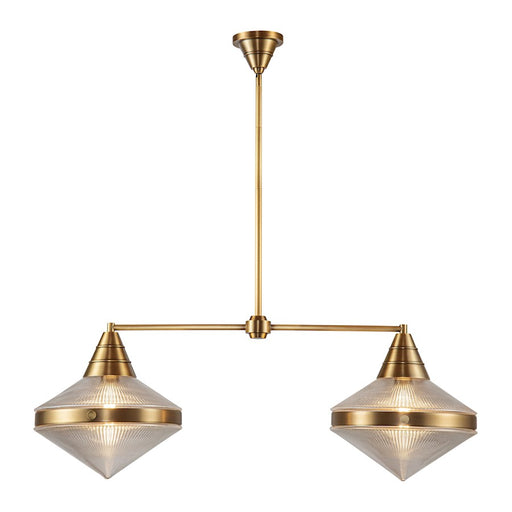 Alora Willard 41in 2-Light Linear Pendant | Vintage Brass Steel and Clear Prismatic Opal Glass | Kitchen Island & Dining Room | Model LP348241VBPG