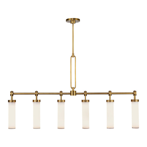 Kuzco Wynwood 52in 6-Light Linear Pendant | Industrial Vintage Brass Steel and Glossy Opal Glass | Kitchen Island & Dining Room | Model LP355652VBGO