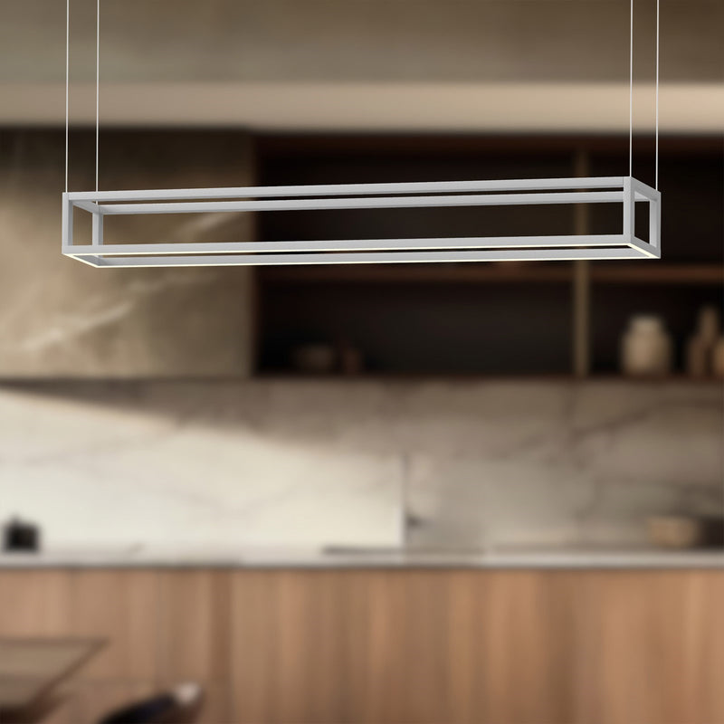 Kuzco Plaza 48in LED Linear Pendant | Modern White Aluminum and White Silicone Diffuser | Kitchen Island & Dining Room | Model LP45548-WH-UNV