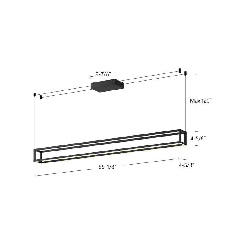 Kuzco Plaza 60in LED Linear Pendant | Modern Black Aluminum and White Silicone Diffuser | Kitchen Island & Dining Room | Model LP45560-BK-UNV