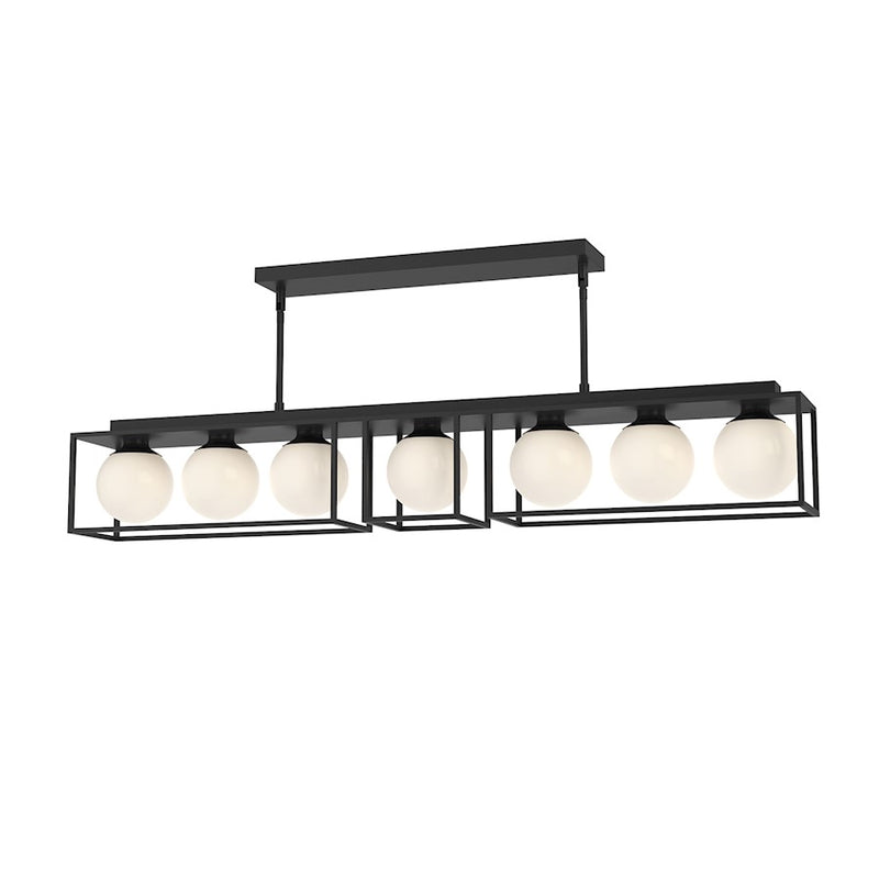 Kuzco Amelia 48in 7-Light Linear Pendant | Industrial Matte Black Steel and Opal Glass | Kitchen Island & Dining Room | Model LP519748MBOP