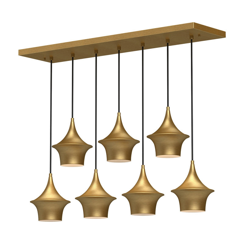 Kuzco Emiko 36in 7-Light Linear Pendant | Minimalist Brushed Gold Metal Shades | Kitchen Island & Dining Room | Model LP523036BG