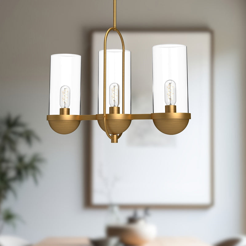 Kuzco Cyrus 24in 3-Light Linear Pendant | Traditional Aged Gold and Clear Glass | Kitchen Island & Dining Room | Model LP539024AGCL