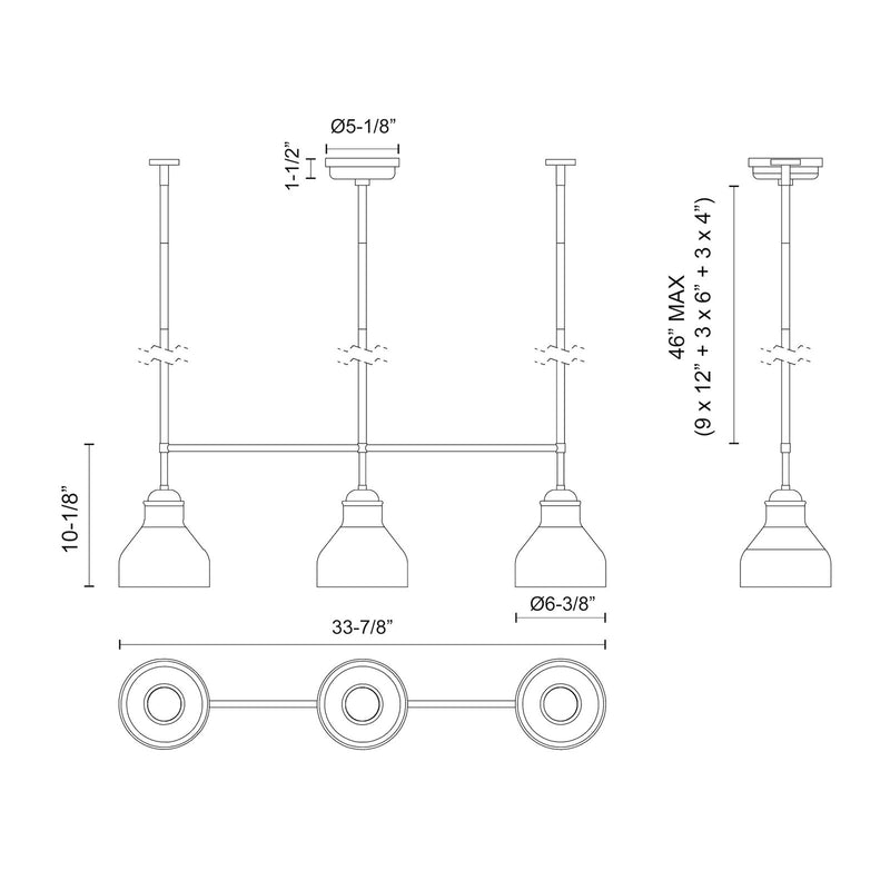 Kuzco Westlake 34in 3-Light Linear Pendant | Brushed Nickel and Glossy Opal Glass | Kitchen Island & Dining Room | Model LP540334BNGO