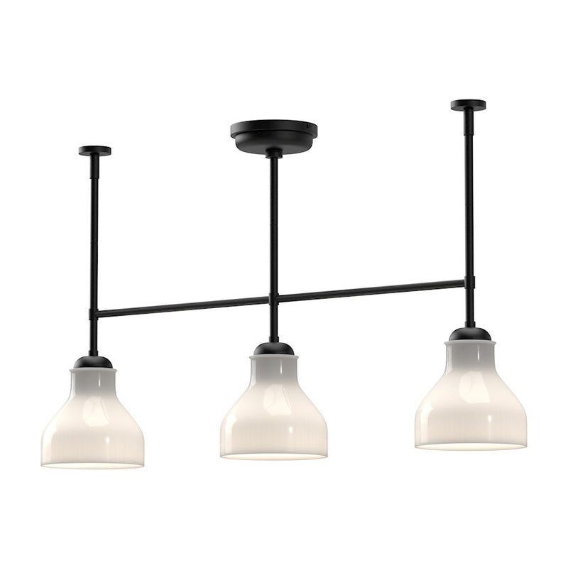 Kuzco Westlake 3-Light 34in Linear Pendant | Vintage Modern Matte Black and Glossy Opal Glass | Kitchen Island & Dining Room | Model LP540334MBGO