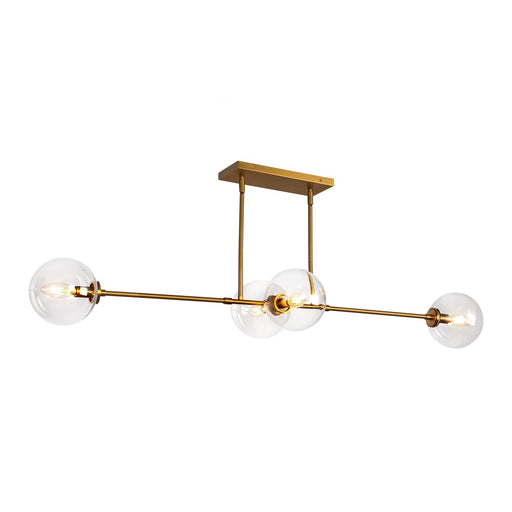 Kuzco Cassia 48in 4-Light Linear Pendant | Mid-Century Aged Brass and Clear Glass | Kitchen Island & Dining Room | Model LP549448AGCL