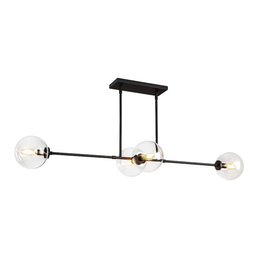 Kuzco Cassia 48in 4-Light Linear Pendant | Mid-Century Matte Black Steel and Clear Glass Globes | Kitchen Island & Dining Room | Model LP549448MBCL