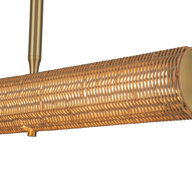 Kuzco Maris 42" LED Linear Pendant, Brushed Gold/Rattan Shade