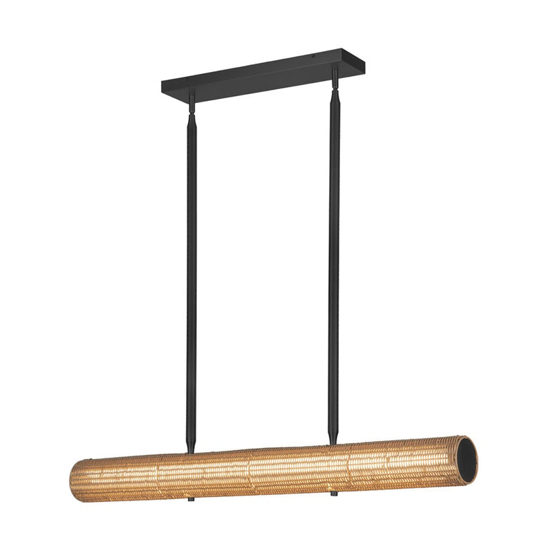 Kuzco Maris 42" LED Linear Pendant, Matte Black/Rattan Shade