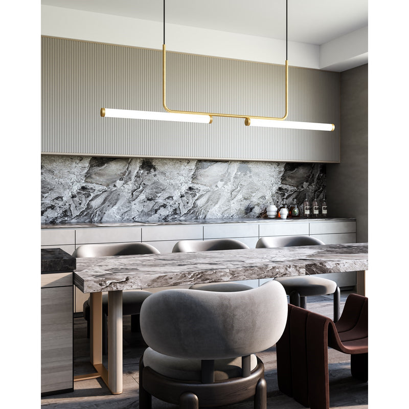 Kuzco Vesper 73in LED Linear Pendant | Industrial Brushed Gold and Frosted Acrylic | Kitchen Island & Dining Room | Model LP73073-BG