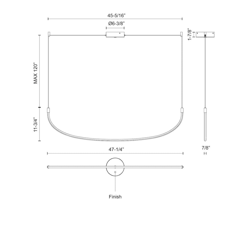 Kuzco Talis 48in 1-Light LED Linear Pendant | Modern Brushed Nickel | Kitchen Island & Dining Room | 47.25 x 0.88 x 11.75 in | Model LP89048-BN