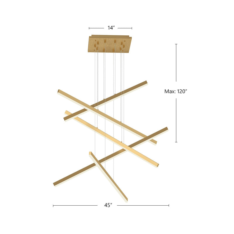 Kuzco Vega 45in 5-Head LED Multi Pendant | Brushed Gold Aluminum and White Acrylic | Dining Room & Foyer Linear Light | 11980lm | Model MP10305-BG