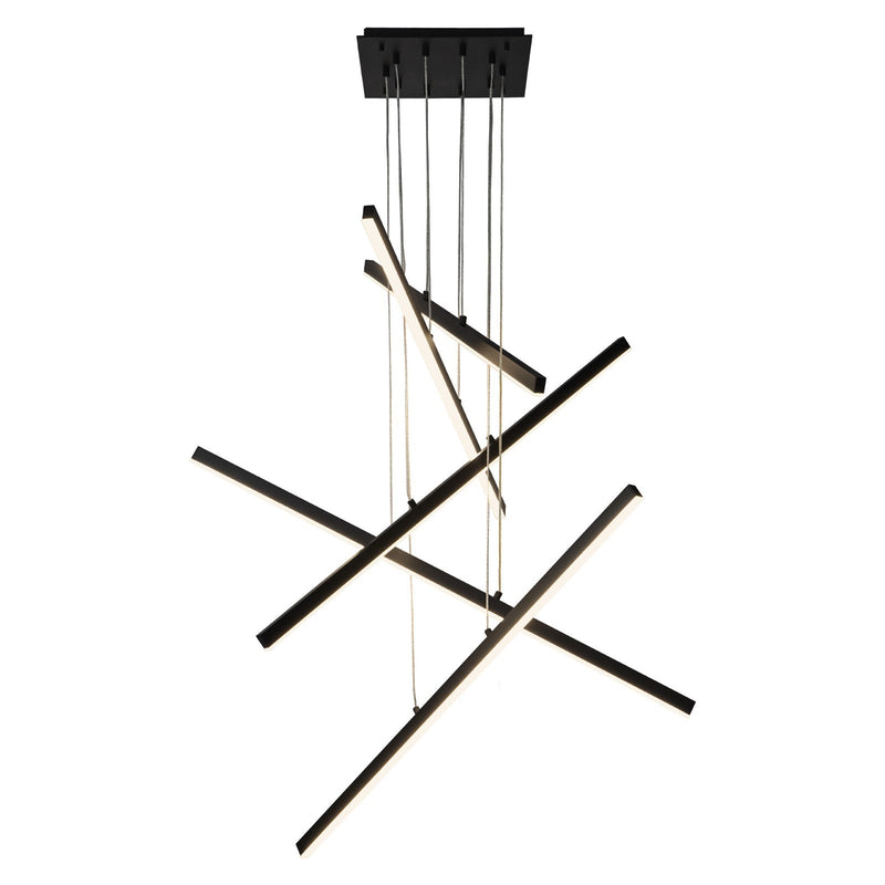 Kuzco Vega 45in 5-Light LED Linear Pendant | Industrial Black and White Acrylic Diffuser | Kitchen Island & Dining Room | 11980lm | Model MP10305-BK