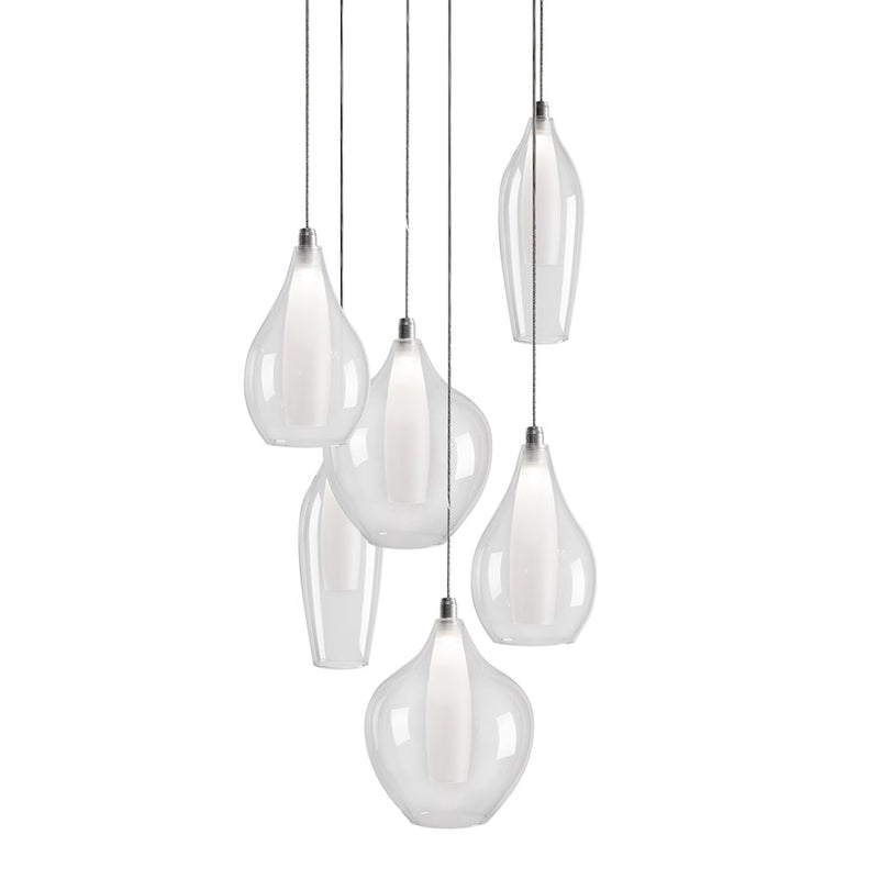 Kuzco Victoria 131in 6-Light LED Multi Pendant | Modern Chrome and Opal Glass | Kitchen Island & Dining Room | 1440lm 3000K Dimmable | Model MP3006