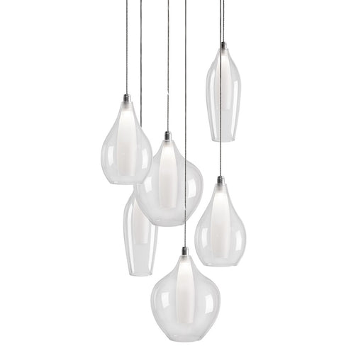 Kuzco Victoria 131in 6-Light LED Multi Pendant | Modern Chrome and Opal Glass | Kitchen Island & Dining Room | 1440lm 3000K Dimmable | Model MP3006