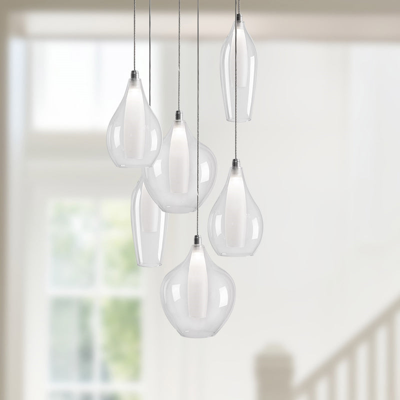 Kuzco Victoria 131in 6-Light LED Multi Pendant | Modern Chrome and Opal Glass | Kitchen Island & Dining Room | 1440lm 3000K Dimmable | Model MP3006