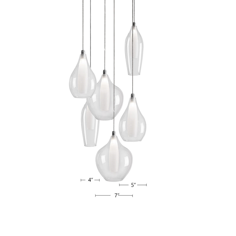 Kuzco Victoria 131in 6-Light LED Multi Pendant | Modern Chrome and Opal Glass | Kitchen Island & Dining Room | 1440lm 3000K Dimmable | Model MP3006