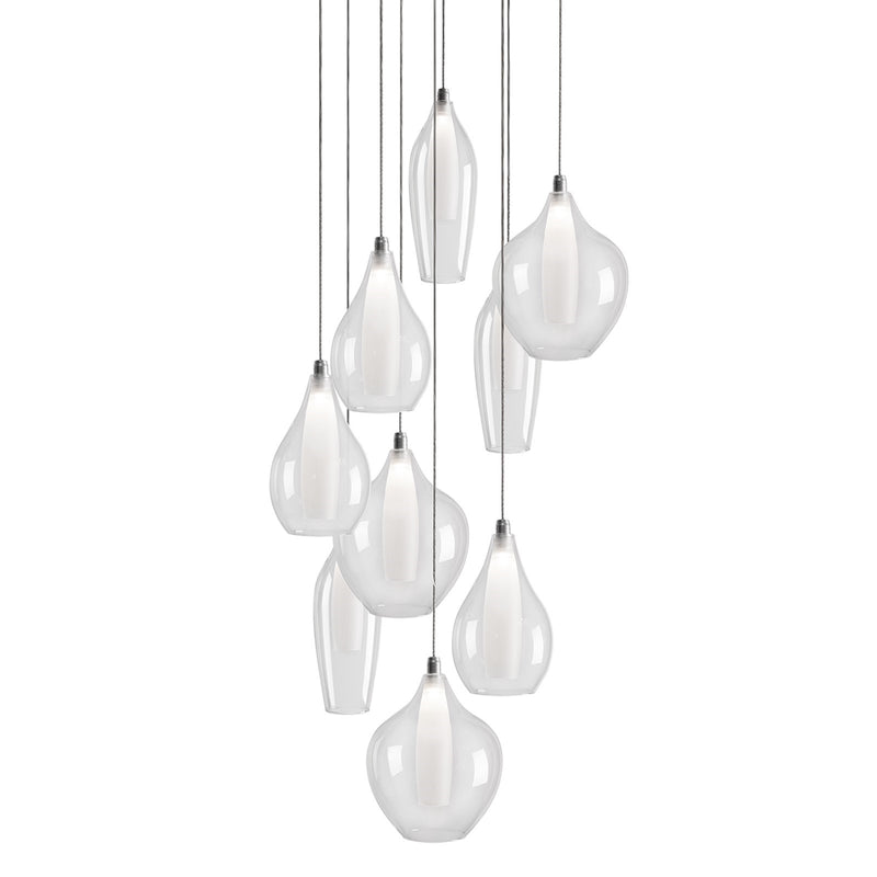 Kuzco Victoria 9-Head LED Multi Pendant | Chrome Metal and Clear Glass with Opal Inner | Dining Room & Open Living Area | Model MP3009