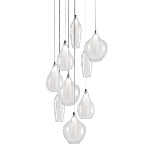 Kuzco Victoria 9-Head LED Multi Pendant | Chrome Metal and Clear Glass with Opal Inner | Dining Room & Open Living Area | Model MP3009