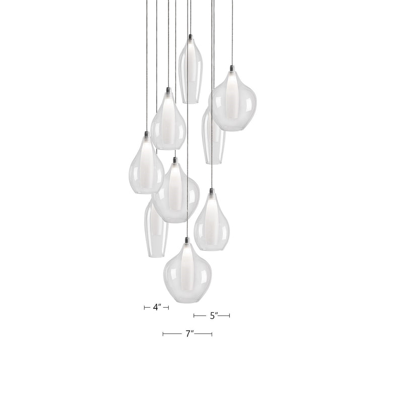 Kuzco Victoria 9-Head LED Multi Pendant | Chrome Metal and Clear Glass with Opal Inner | Dining Room & Open Living Area | Model MP3009