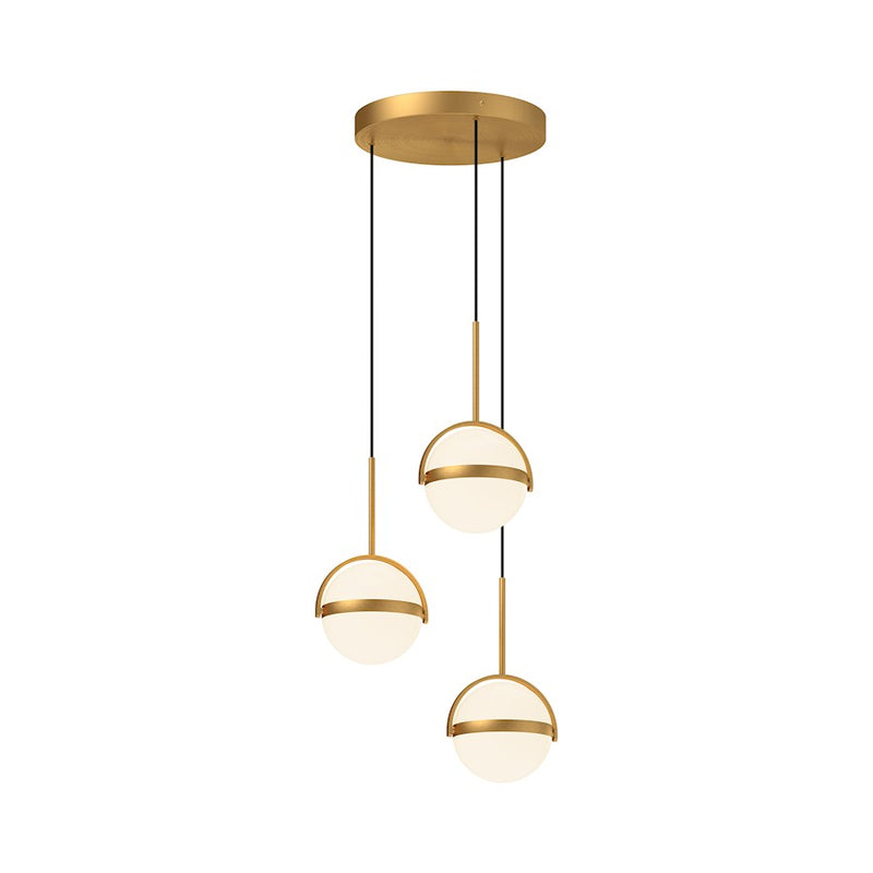 Kuzco Globo 16in 3-Head LED Multi Pendant | Modern Brushed Gold Metal and Frosted Acrylic | Kitchen Island & Dining Room | Model MP301003BG