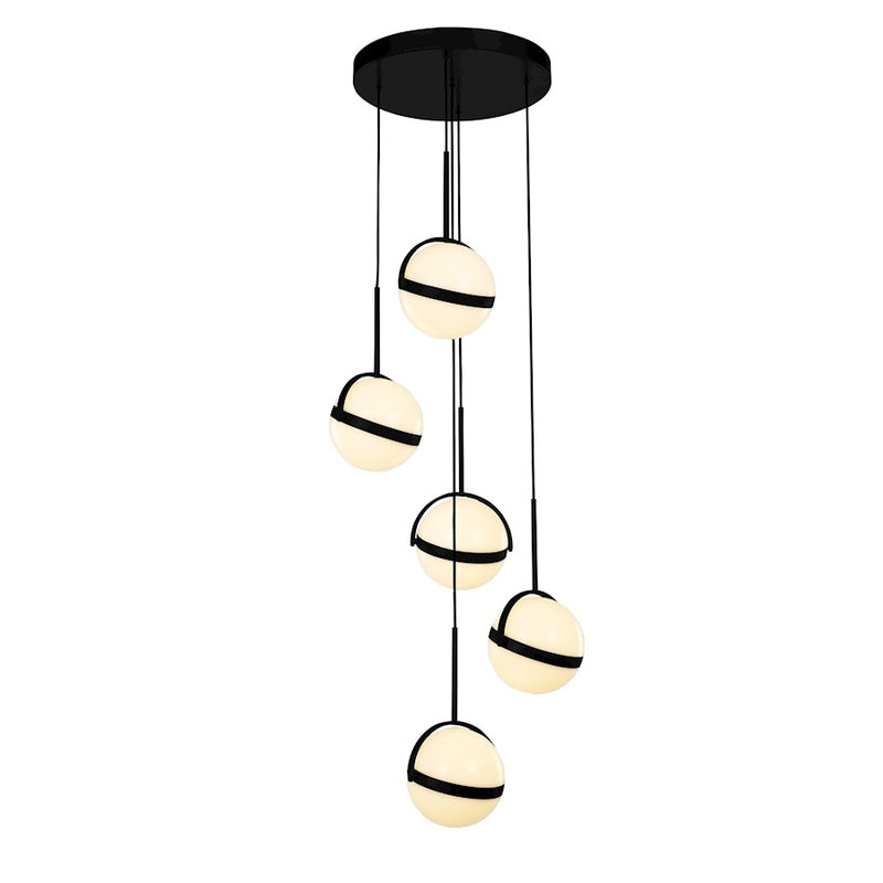 Kuzco Globo 5-Head LED Multi Pendant | Modern Matte Black and Frosted Acrylic | Kitchen Island & Dining Room | 16.62 x 12.88 in | Model MP301005MB