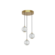 Kuzco Marni 11in 3-Light LED Multi Pendant | Glamorous Natural Brass and Clear Carved Acrylic | Kitchen Island & Dining Room | Model MP321203NB