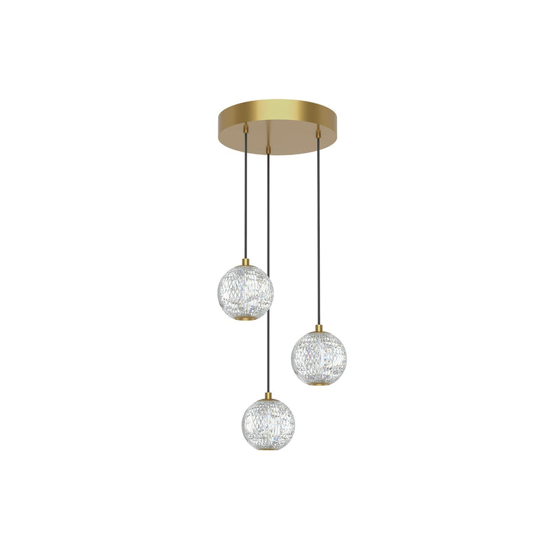 Kuzco Marni 11in 3-Light LED Multi Pendant | Glamorous Natural Brass and Clear Carved Acrylic | Kitchen Island & Dining Room | Model MP321203NB