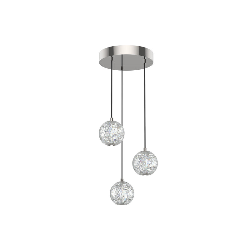 Kuzco Alora Marni 3-Light LED Pendant | Polished Nickel and Clear Carved Acrylic | Kitchen Island & Dining Room | 11.12in Dia | Model MP321203PN