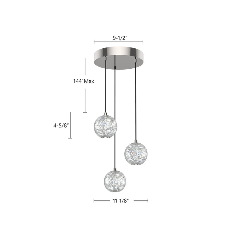 Kuzco Alora Marni 3-Light LED Pendant | Polished Nickel and Clear Carved Acrylic | Kitchen Island & Dining Room | 11.12in Dia | Model MP321203PN