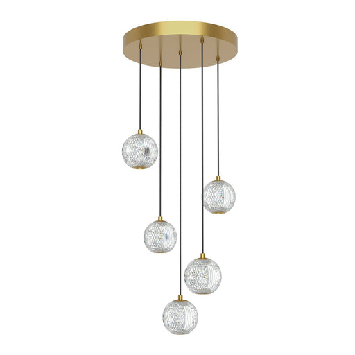 Kuzco Marni 5-Head LED Multi Pendant | Natural Brass and Clear Carved Acrylic | Dining Room & Entryway | 15 in Diameter | Model MP321205NB