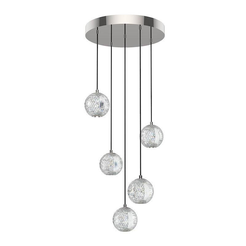 Kuzco Alora Marni 15in 5-Light LED Pendant | Polished Nickel and Clear Carved Acrylic | Living Room & Dining Room | 1785lm 3000K | Model MP321205PN