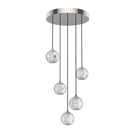 Kuzco Alora Marni 15in 5-Light LED Pendant | Polished Nickel and Clear Carved Acrylic | Living Room & Dining Room | 1785lm 3000K | Model MP321205PN