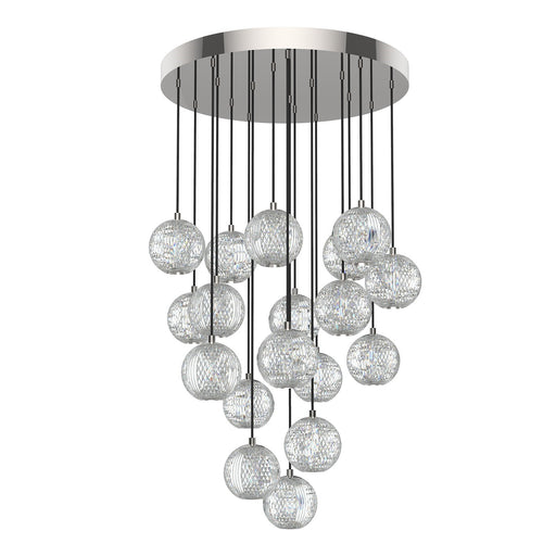 Kuzco Marni 21in 18-Head LED Multi Pendant | Polished Nickel and Clear Carved Acrylic | Living Room & Dining Room | 21 x 21 x 4 in | Model MP321218PN