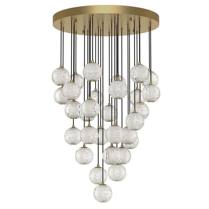 Kuzco Marni 30-Head LED Multi Pendant | Natural Brass and Clear Carved Acrylic | Living Room & Dining Room | 25.6in Dia, 4.75in H | Model MP321230NB