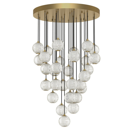 Kuzco Marni 30-Head LED Multi Pendant | Natural Brass and Clear Carved Acrylic | Living Room & Dining Room | 25.6in Dia, 4.75in H | Model MP321230NB